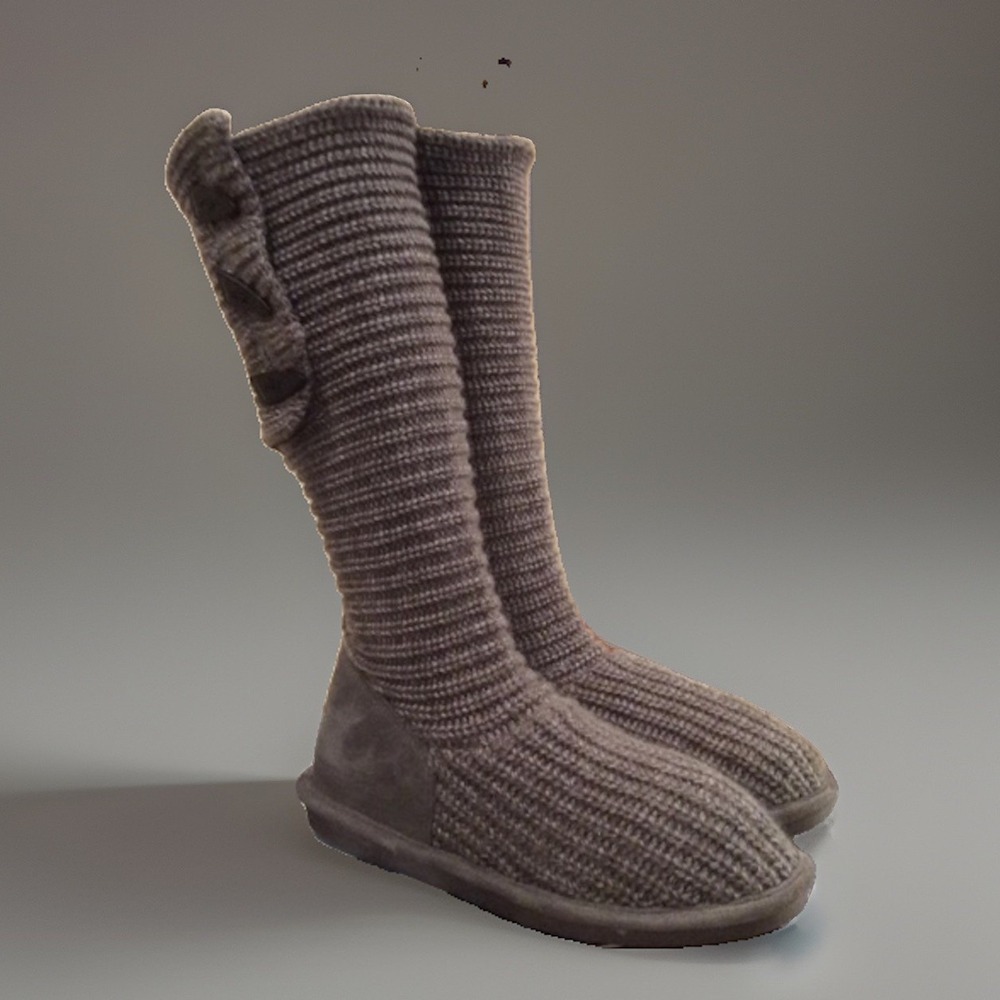 Bearpaw Womens Gray Fold Over Cuff Fall Crochet Knit Pull On Tall Soft Boots 9